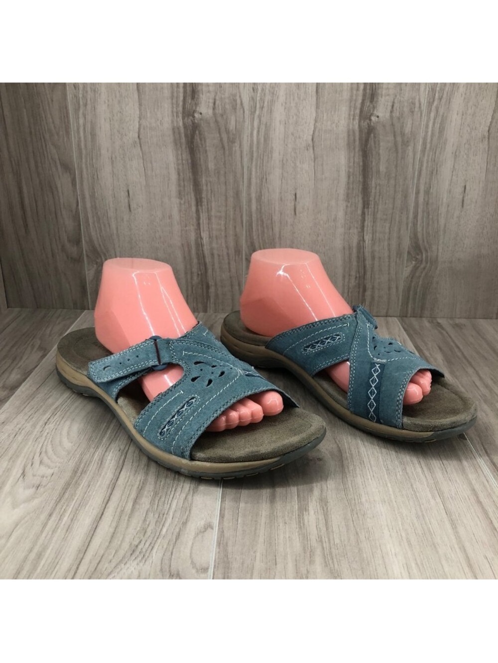 Earth Origins Sandals Womens 11M Sizzle Blue Nubuck Leather Slip On Slide Shoes